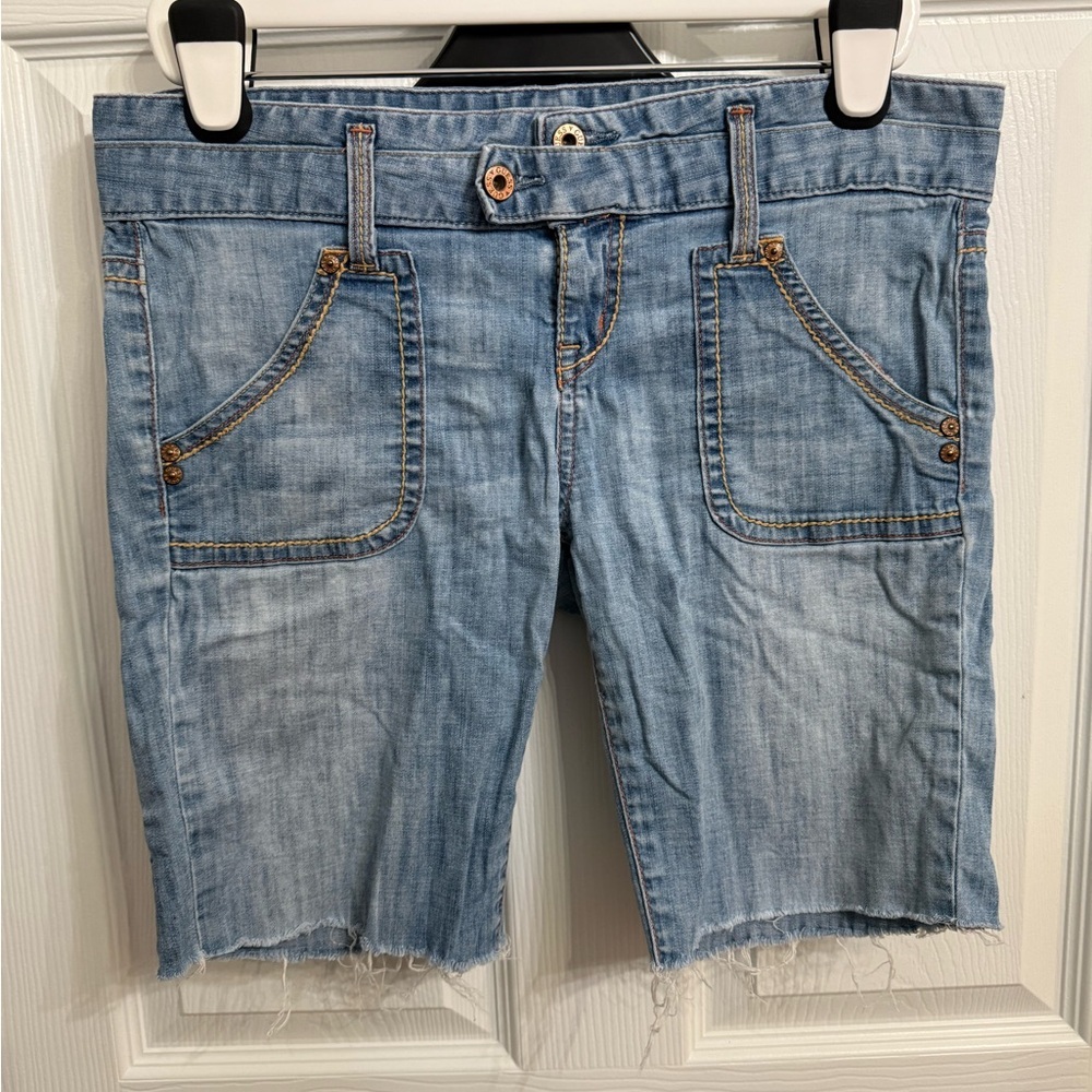 Guess Jeans Vintage Y2K Denim Shorts 31 Light Wash Frayed Festival contrast